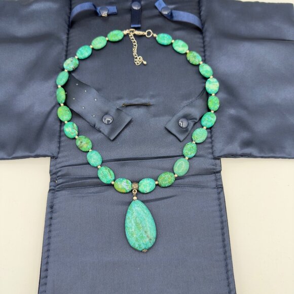 Vintage Stauer Sterling Silver Chrysocolla Pendant Necklace Green Aqua Drop 20"L - Picture 7 of 13